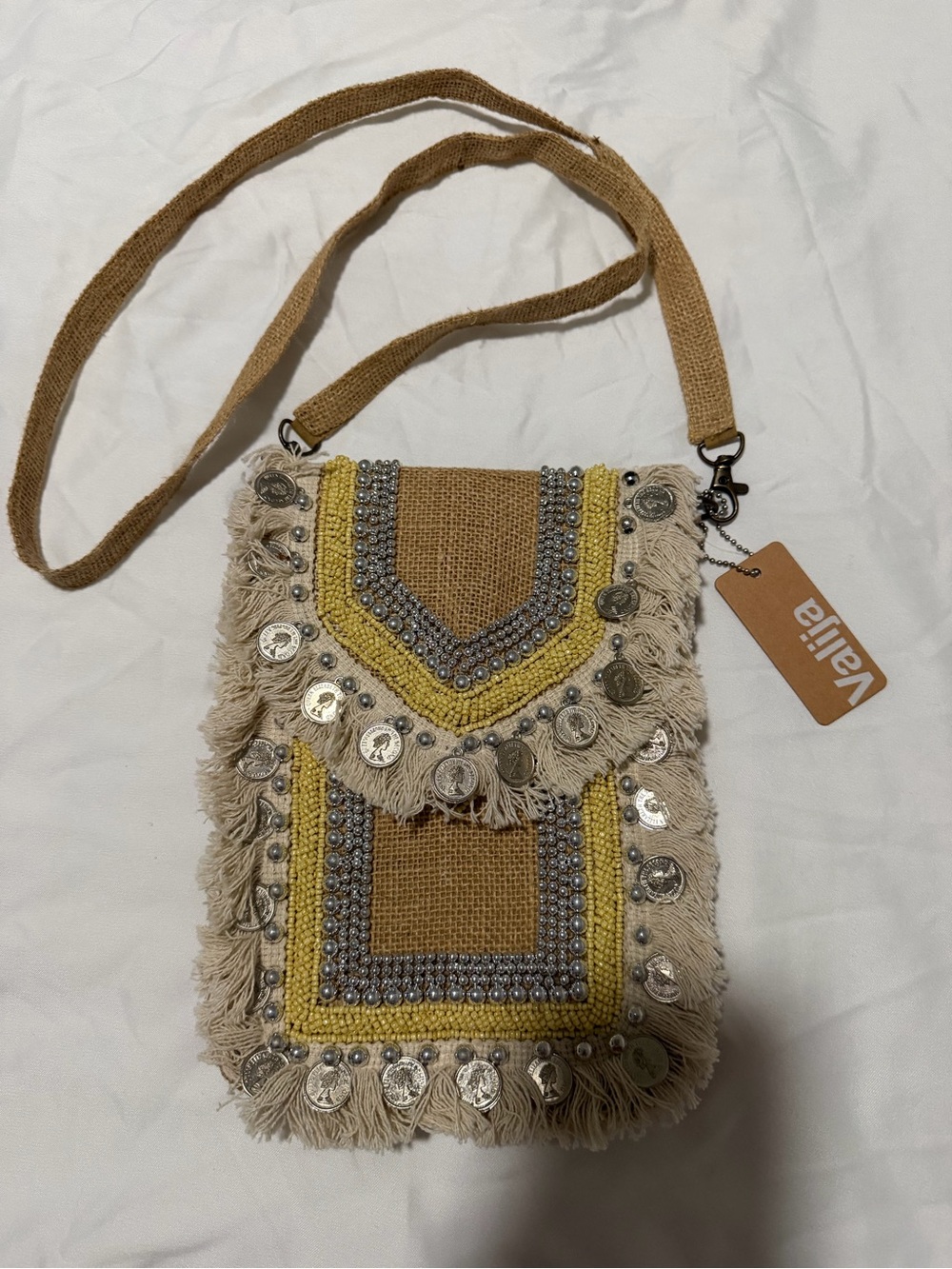 Boho Fringe Crossbody Bag in Natural and Yellow - NWT - Picture 3 of 9